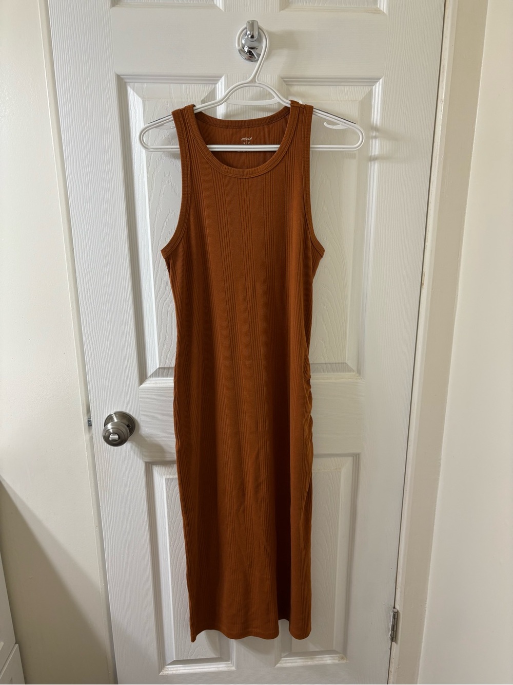 Aerie Sleeveless Ribbed Midi Dress in Rust